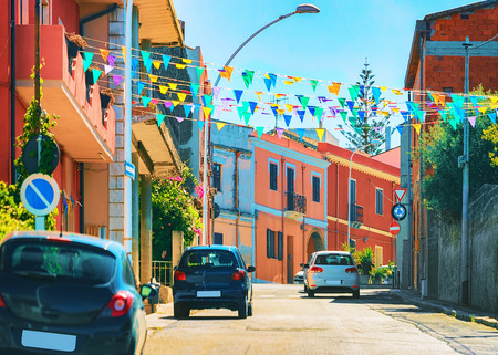 Street at the road in Santadi town at Carbonia Iglesias province, Sardinia, Italyの写真素材