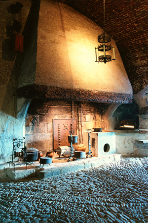 Gruyeres, Switzerland - December 31, 2014: Ancient houseware displayed in the castle of Gruyeres in Switzerland.のeditorial素材