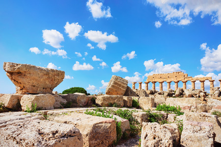 Ruins of Doric acropolis with Temple at Selinunte in Sicily, Italyの写真素材