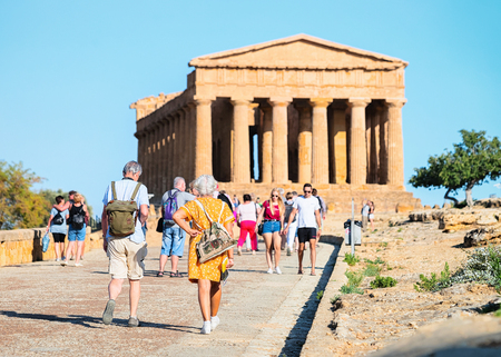Agrigento, Italy - September 22, 2017: Tourists at Temple of Concordia in Agrigento in Sicily, Italyのeditorial素材