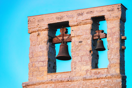 Bell Tower of Main Church Chiesa Madre in Erice, Sicily island, Italyの写真素材