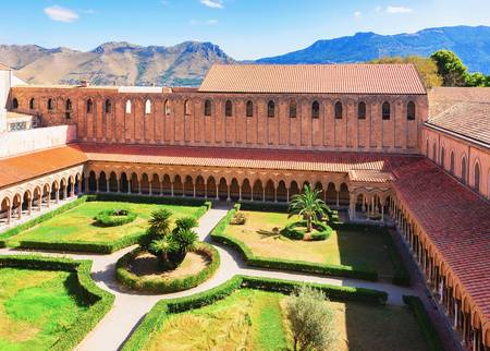 Garden at Monreale Cathedral, Sicily, Italyの写真素材