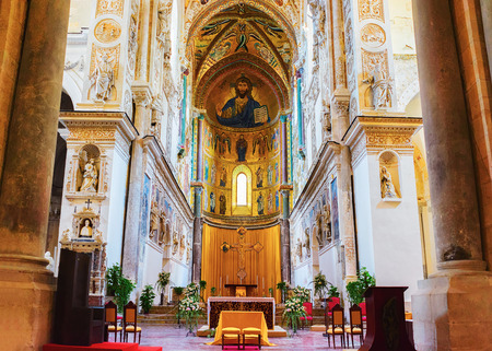 Cefalu, Italy - September 26, 2017: Interior of Cathedral of Cefalu in the old town, Palermo region, Sicily island in Italyのeditorial素材