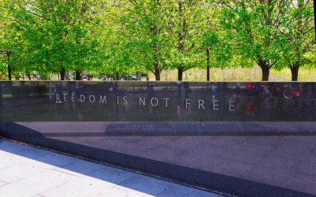 Washington DC, USA - May 2, 2015: Inscription Freedom is not Free at Korean War Veterans Memorial in West Potomac Park in National Mall, Washington, USA.のeditorial素材