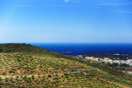 Beautiful road in the countryside near Cadaques in the Mediterranean Sea in summer, Catalonia, Girona province, Costa Brava coast.の写真素材