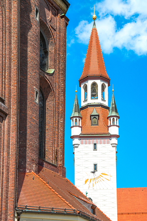 Zodiac Clock Tower of Old City Hall, Munich city center, Germanyの写真素材