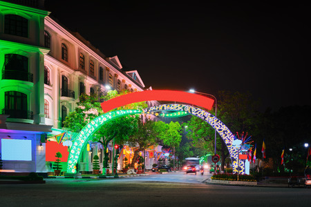 Street in Hue, Vietnam late in the eveningの写真素材