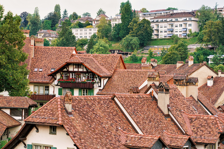Bern, Switzerland - August 31, 2016: Rooftops of old houses in Bern, Switzerland.のeditorial素材