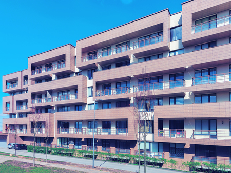 Druskininkai, Lithuania - May 1, 2017: Contemporary european apartment residential building. Tonedのeditorial素材