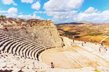 Segesta, Italy - September 19, 2017: Old theater at Segesta in Sicily, Italy