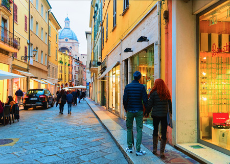 Mantua, Italy - October 23, 2016: People on Via Roma street of the old city of Mantua, Lombardy, Italyのeditorial素材