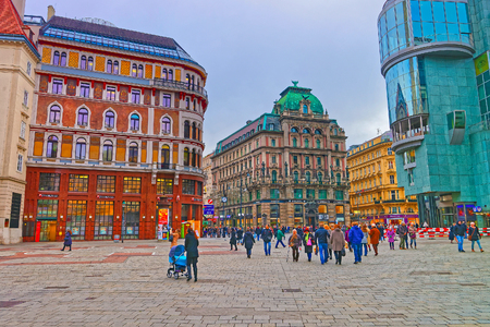 Vienna, Austria - January 8, 2014: People walking on Stephansplatz in the Old city center of Vienna near St Stephen Cathedral, Austria.のeditorial素材
