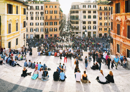 Rome, Italy - October 14, 2016: Tourists at Spanish Steps in Square of Spain in Rome, the capital of Italy. It is also called Piazza di Spagna.のeditorial素材