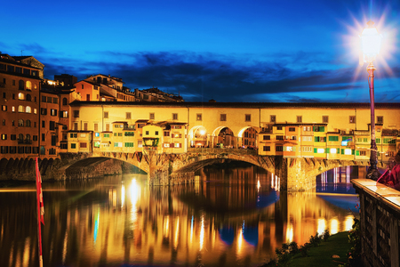 Ponte Vecchio bridge in Florence in Italy. Late at eveningの写真素材