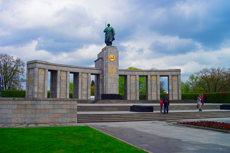 Berlin, Germany - April 29, 2013: People at Soviet War Memorial Tiergarten in Berlin, Germany