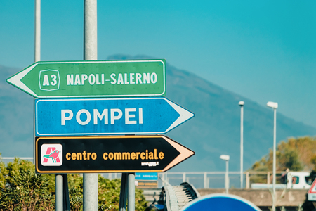 Rome, Italy - October 4, 2017: Pompei and Napoli Salerno Traffic signs on the road in Italyのeditorial素材