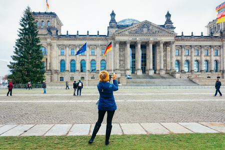Berlin, Germany - December 9, 2017: People at Reichstag building and German Bundestag in Berlin, Germanyのeditorial素材