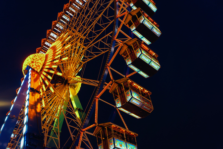 Ferris Wheel on Night Christmas Market at Town Hall in Winter Berlin, Germany.の写真素材