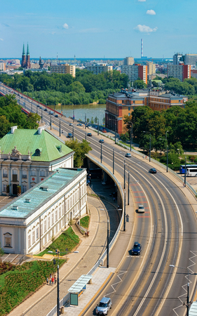 Cityscape with the highway and Vistula River in Warsaw in Polandのeditorial素材