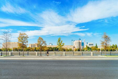 Moscow, Russia - September 20, 2015: Riverfront of Moscow River with Moscow City skyscrapers on the background.のeditorial素材