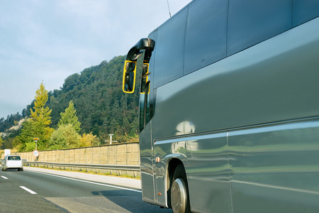 Tourist bus in the road in Poland. Travel concept.