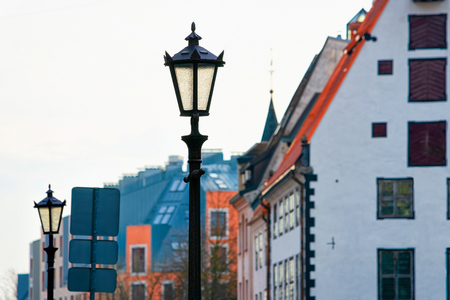 Street lanterns in the city center in Riga, Latvia.の写真素材