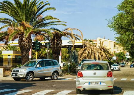 Santa Teresa Gallura, Italy - September 9, 2017: Cars on road in Santa Teresa Gallura, Sardinia, Italyのeditorial素材