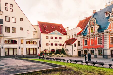 Riga, Latvia - December 26, 2015: Town Hall square in Riga in Latvia in winter.のeditorial素材