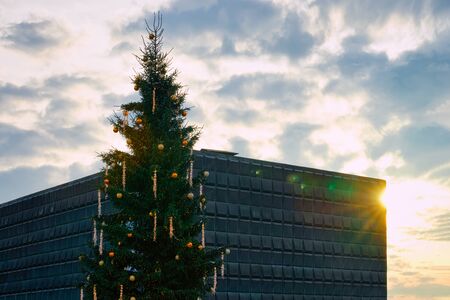 Riga, Latvia - December 28, 2017: Christmas Tree in Town Hall square in Riga in Latvia.のeditorial素材