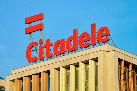Riga, Latvia - December 27, 2017: Citadele bank Modern building architecture in the city center in...