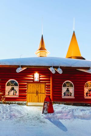 Rovaniemi, Finland - March 6, 2017: Santa Claus Holiday Village. Lapland, Finland, in winter. At sunset. Outdoorのeditorial素材