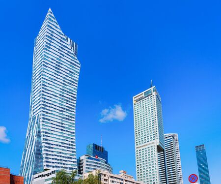 Warsaw, Poland - August 29, 2018: Modern skyscrapers in Downtown of Warsaw city in Poland.のeditorial素材