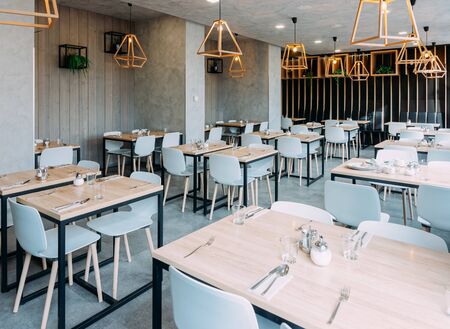 Ljubljana, Slovenia - January 15, 2019: Interior of a modern restaurant in Ljubljana in Slovenia.のeditorial素材