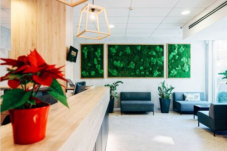 Ljubljana, Slovenia - January 15, 2019: Modern hotel reception lobby design in Ljubljana in Slovenia.のeditorial素材
