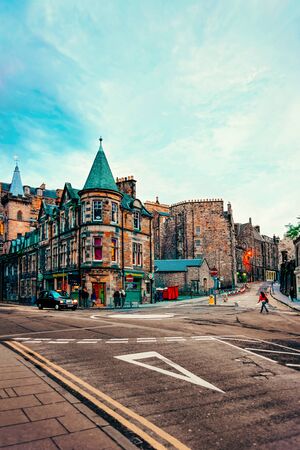 Edinburgh, UK - May 9, 2011: People on Candlemaker Row Street in Edinburgh in Scotland, in the UK.のeditorial素材