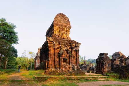 My Son Sanctuary with Hindu Temple near Hoi An in Vietnam in Asia. Heritage of Champa Kingdom. Myson History and Culture. Shiva city ruins. Vietnamese Museum. Hinduism Civilization on Holy Land.の写真素材