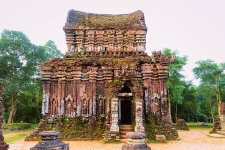 My Son Sanctuary with Hindu Temple at Hoi An in Vietnam, Asia. Heritage of Champa Kingdom. Myson History and Culture. Shiva city ruins. Vietnamese Museum. Hinduism Civilization on Holy Land.の写真素材