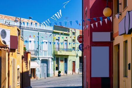 Street view on Road in town in province at Cagliari in Sardinia Island in Italy. Cityscape with building architecture.の写真素材
