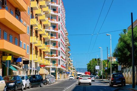 Street view of Road with car traffic in Cagliari in Sardinia Island in Italy. Urban districtの写真素材