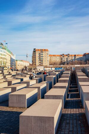 Berlin, Germany - December 13, 2017: Memorial to the Murdered Jews in Berlin Mitte in City centre. Modern building architecture as Remembrance of Holocaust, Germany in Europe.のeditorial素材