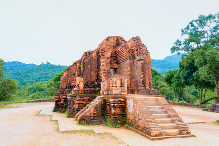 My Son Sanctuary and Hindu Temple near Hoi An in Vietnam in Asia. Heritage of Champa Kingdom. Myson History and Culture. Shiva city ruins. Vietnamese Museum. Hinduism Civilization on Holy Land.のeditorial素材