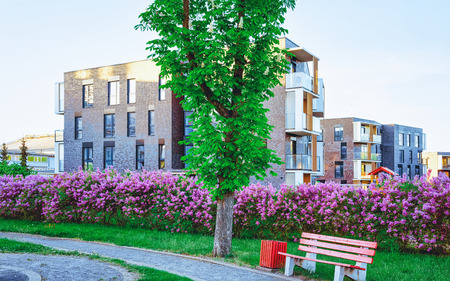 EU Modern residential apartment home building complex block with outdoor facilities concept.のeditorial素材
