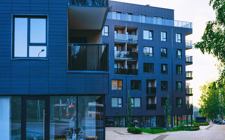 EU Apartment house building real estate concept. Outdoor residential home facilities.のeditorial素材