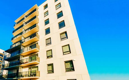 Part in Modern residential flat and apartment building exterior. Detail of New luxury house and home...