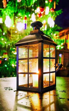 Lantern with candle inside at Riga Christmas Market newの写真素材