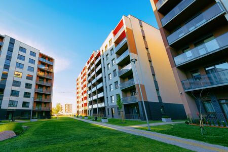 Apartments residential home facade architecture with outdoor facilities