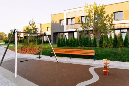 Apartment residential townhouse facade architecture with kid playground