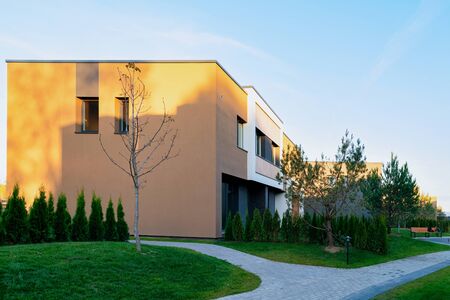 Apartment residential townhouse architecture with outdoor facilitiesの写真素材