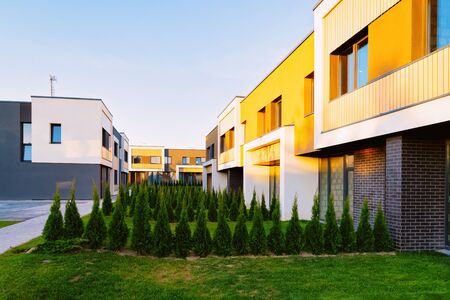 Apartment townhouse residential home architecture with outdoor facilitiesの写真素材