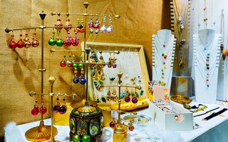 Glass Christmas tree decorations Christmas market.の写真素材